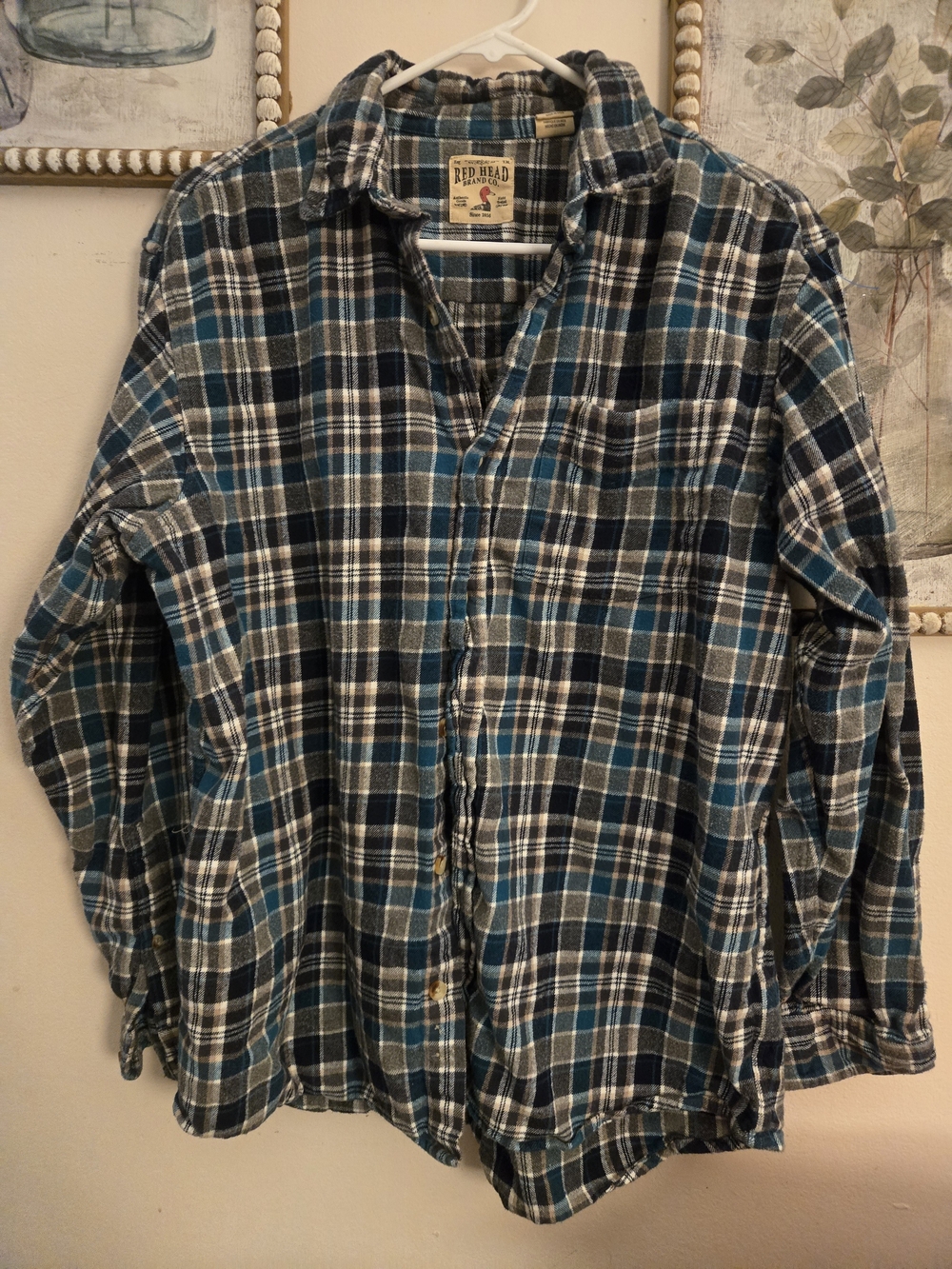 RedHead Men’s Teal Black White Plaid Button-Down Shirt